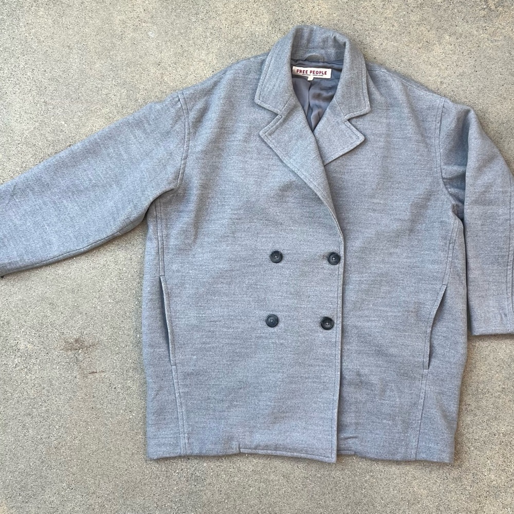 Free People Double-Breasted Gray Women's Jacket